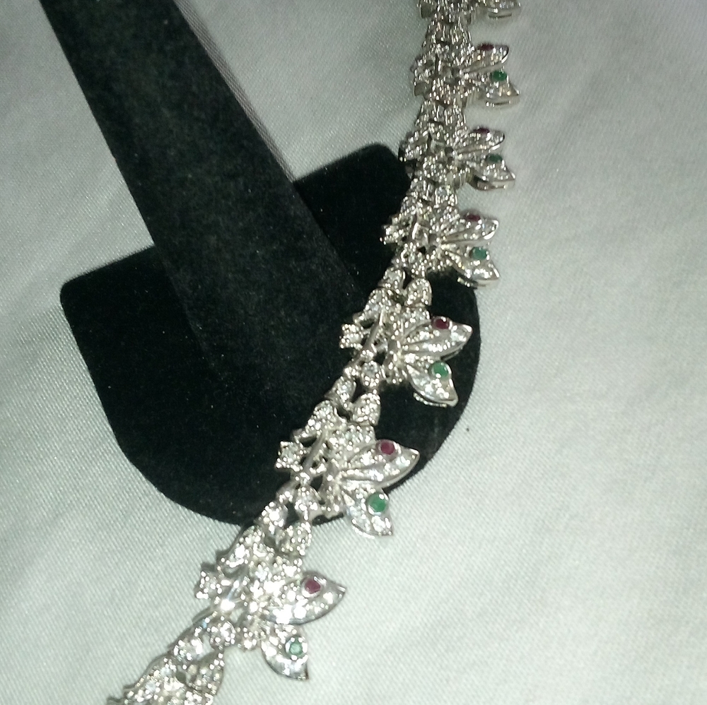 Solid 925 Silver Emerald And Ruby Bracelet - image 2